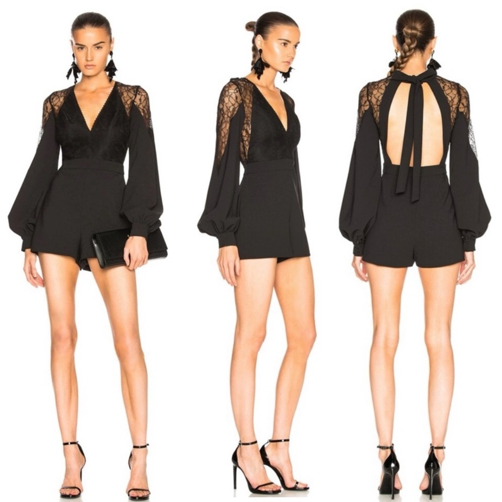 Alexis Betine Romper Black Open Back Lace Bow Medium